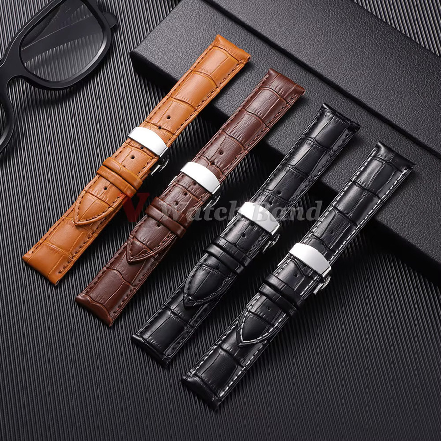 Uhrenarmband Leder, Edelstahl, Schmetterlingsschnalle, Unisex - Bild 1