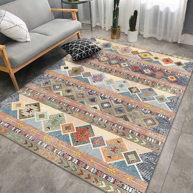 WTEMPO Bohemian Retro Plüschteppich in Multicolour für Wohnzimmer und Schlafzimmer, B/T: 200 x 300 cm - Bild 1