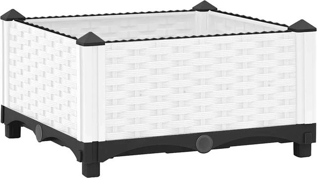 vidaXL Hochbeet in Rattan-Optik aus Polypropylen, Weiß, B/T/H: 40 x 40 x 23 cm - Bild 1
