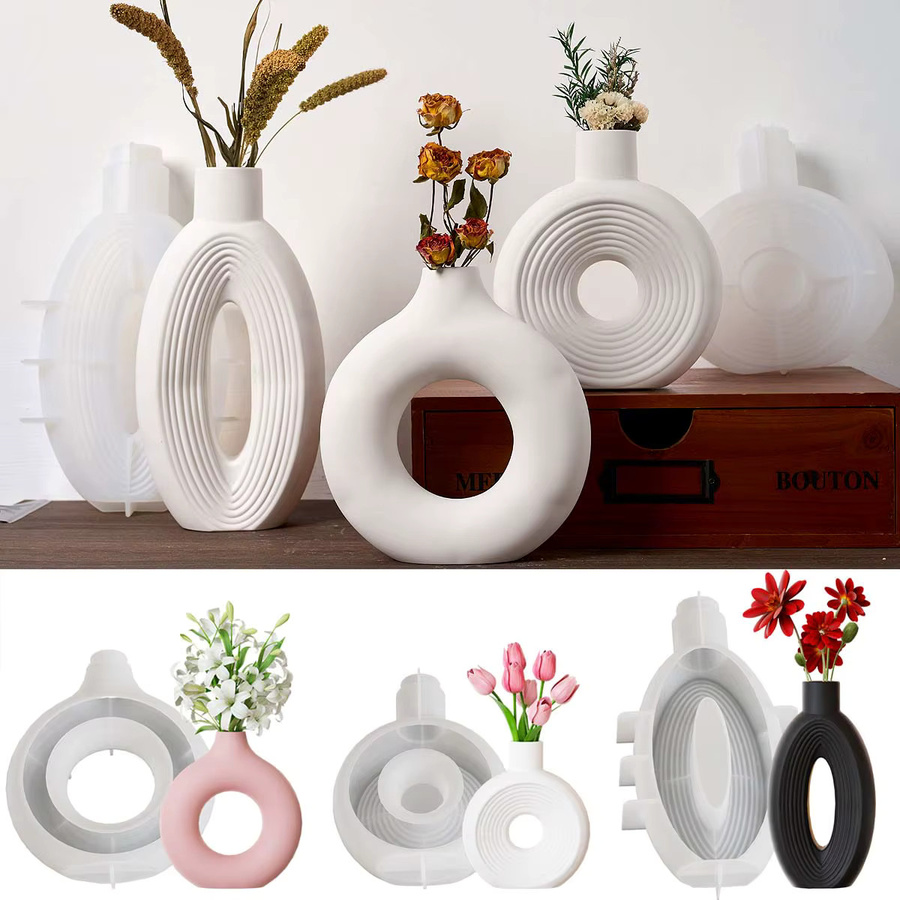 UDOCOOL Nordic Silikonform für Streifen Vase in Oval, DIY Form für Harz und Gips, Weiß - Bild 5