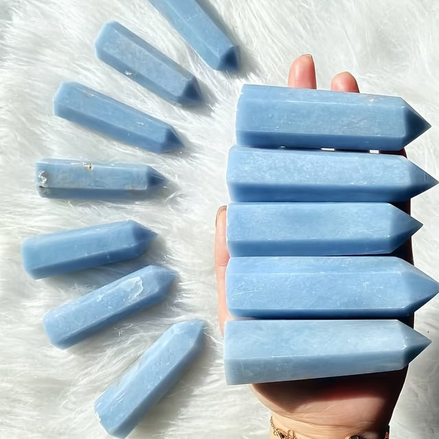 2 Stück Angelit-Edelstein Spitzenkristalle von CrystalHola in Blau, Größe: 4 bis 7 cm - Bild 1