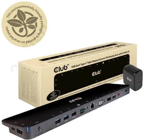 Club3D USB-C Dockingstation ChargingDock in Schwarz mit HDMI, DisplayPort, Ethernet/LAN, 3,5 mm Klinke und integriertem Kartenleser - Bild 1