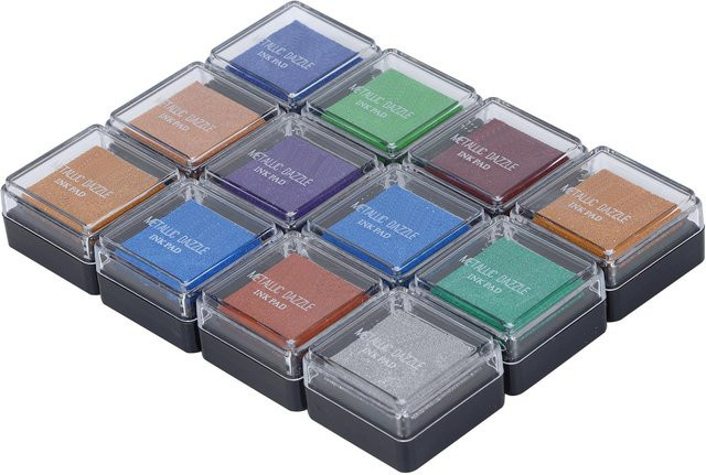 GoolRC Bastelstempelkissen Set mit 12 Stück in 10 Metallic-Farben für Kinder DIY Graffiti und Fingerabdrücke, Multicolor und Grau - Bild 1