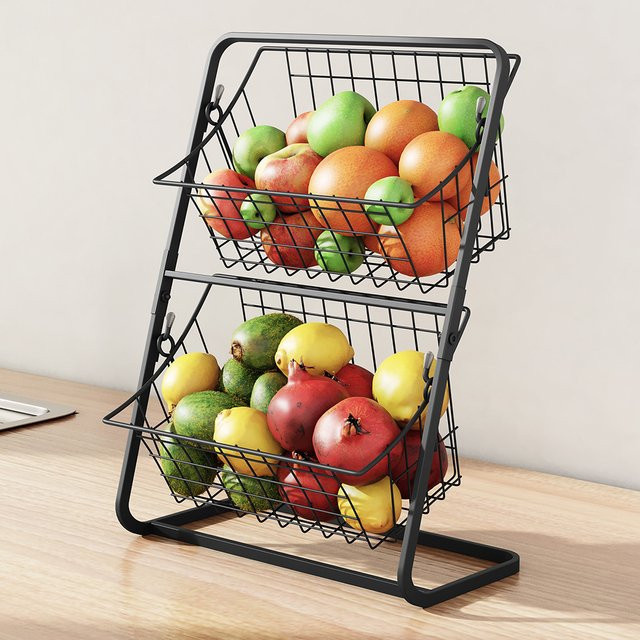 APWIKOGER 2-stöckiges Küchenregal aus Metall, Mehrzweckhalter für Obst und Gemüse, rostfrei und abnehmbar, in Schwarz oder Weiß mit mattem Finish - Bild 1