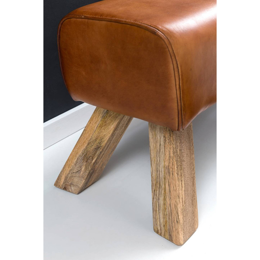 Wohnling Sitzbank aus braunem Echtleder und Mangoholz B/H/T: 90 x 43 x 30 cm - Bild 4