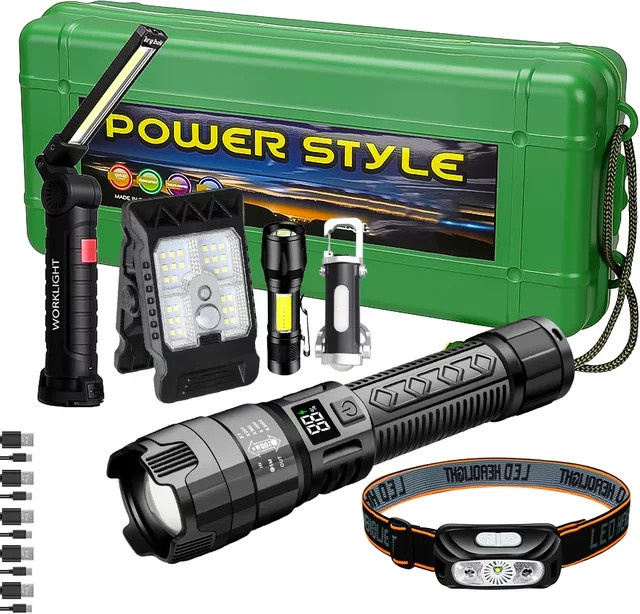 XIWANGFIRE Wiederaufladbare Taschenlampe mit Solarfunktion und COB-Arbeitslicht in Schwarz für Outdoor, Camping und Notfälle - Bild 1