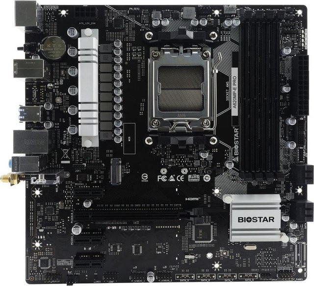 Biostar MB Biostar A620MP-E Pro Mainboard, A620 Chipsatz, AM5 Sockel, Micro-ATX, DDR5, Schwarz - Bild 1