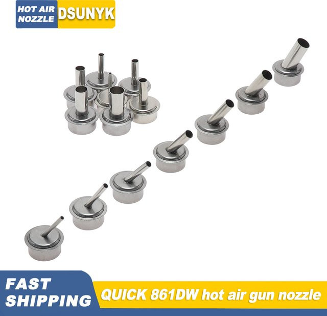 Quick Heißluftpistole mit 45-Grad-Biegedüse und gerader Düse für QUICK 861DW 712 TR1300 Lötstation, Silber - Bild 1