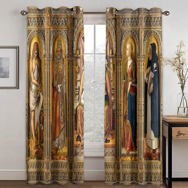 Yiran Furniture Set aus 2 semi-transparenten Vorhängen mit orientalischem Design in Gold, Breite: 60 cm, Höhe: 50 cm - Bild 1