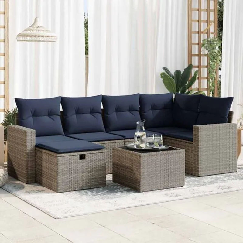 7-teilige Garten-Sofagarnitur aus Poly-Rattan mit Kissen in Grau von vidaxl - Bild 1