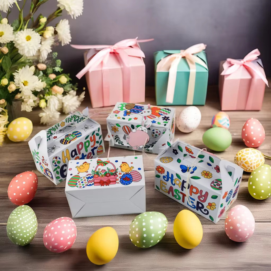 12 Stück Oster-Geschenktüten zum Selbermachen aus Kraftpapier in Braun und Mehrfarbig mit Griffen - Bild 3