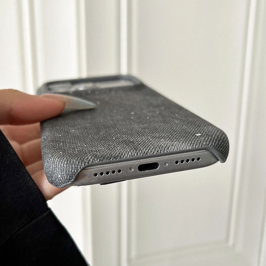 Rahmenlose Handyhülle im Cowboy-Muster für Apple iPhone 12 bis iPhone 17 Pro Max in Blau mit Denim-Jeans-Optik und Glitzer-Effekt in Matt - Bild 3