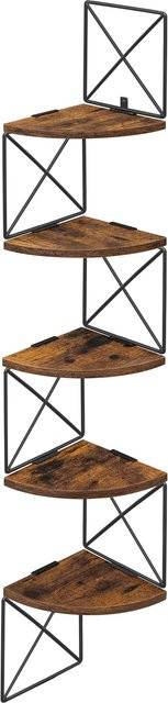 VASAGLE Eckregal mit Zickzack-Design, Wandregal mit 5 Ebenen, Braun-Schwarz, B/T/H: 20 x 20 x 127,5 cm - Bild 1
