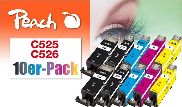 Peach C525 XL Druckerpatronen Set für Canon PGI-525 und CLI-526, 10er Pack, wiederaufbereitet - Bild 1