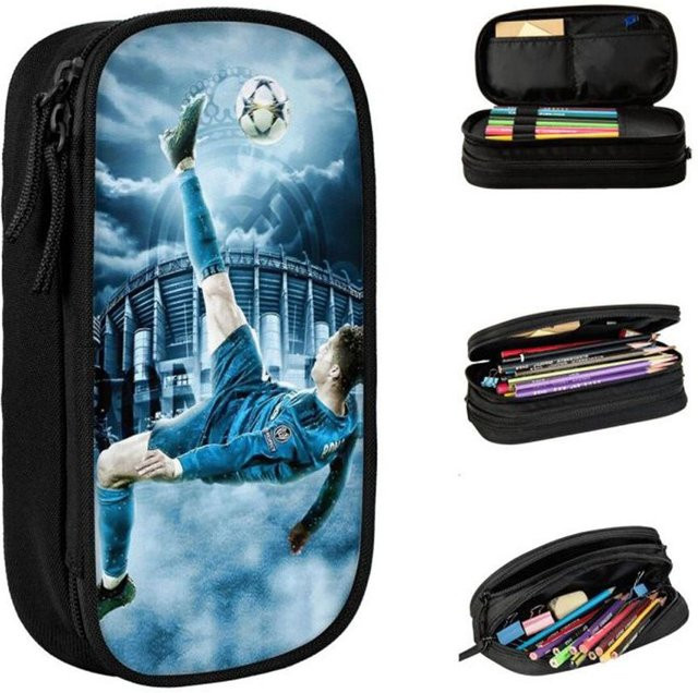 CR7 Schülertaschenetui aus Canvas in Schwarz mit doppellagigem Reißverschluss-Design - Bild 1