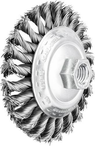 PFERD Kegelbürste KBG gezopft für Winkelschleifer, Farbe Silber, Stahl-Draht-Ø 0,50 mm, Durchmesser: 100 mm, B/T/H: 100 x 13 mm, Gewinde: M14 - Bild 1