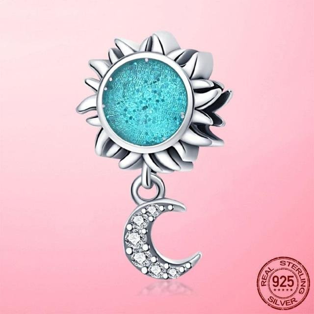 Anhänger Charm 925 Sterlingsilber, Mond Sonne Stern, Perlen, Damen, blue - Bild 1