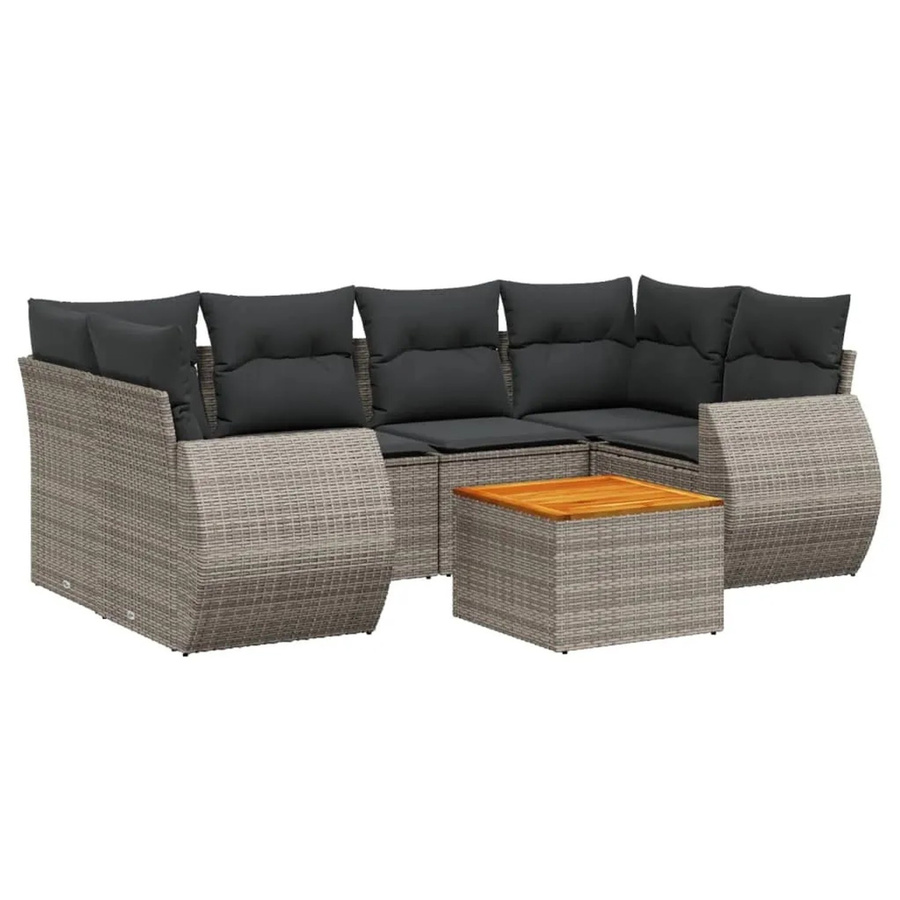 vidaXL 7-teilige Garten-Sofagarnitur aus Poly-Rattan mit Kissen in Grau - Bild 2