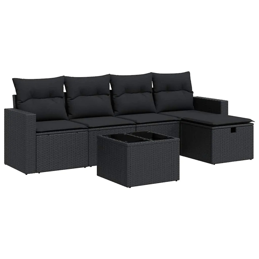 vidaXL 6-teilige Garten-Sofagarnitur aus Poly-Rattan in Schwarz mit UV-beständigen Kissen und pulverbeschichtetem Stahlgestell - Bild 2