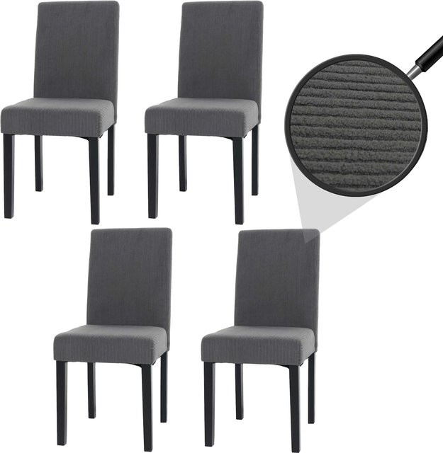 MCW Esszimmerstuhl Littau 4er-Set aus Cord in Dunkelgrau mit Holzbeinen - Bild 1