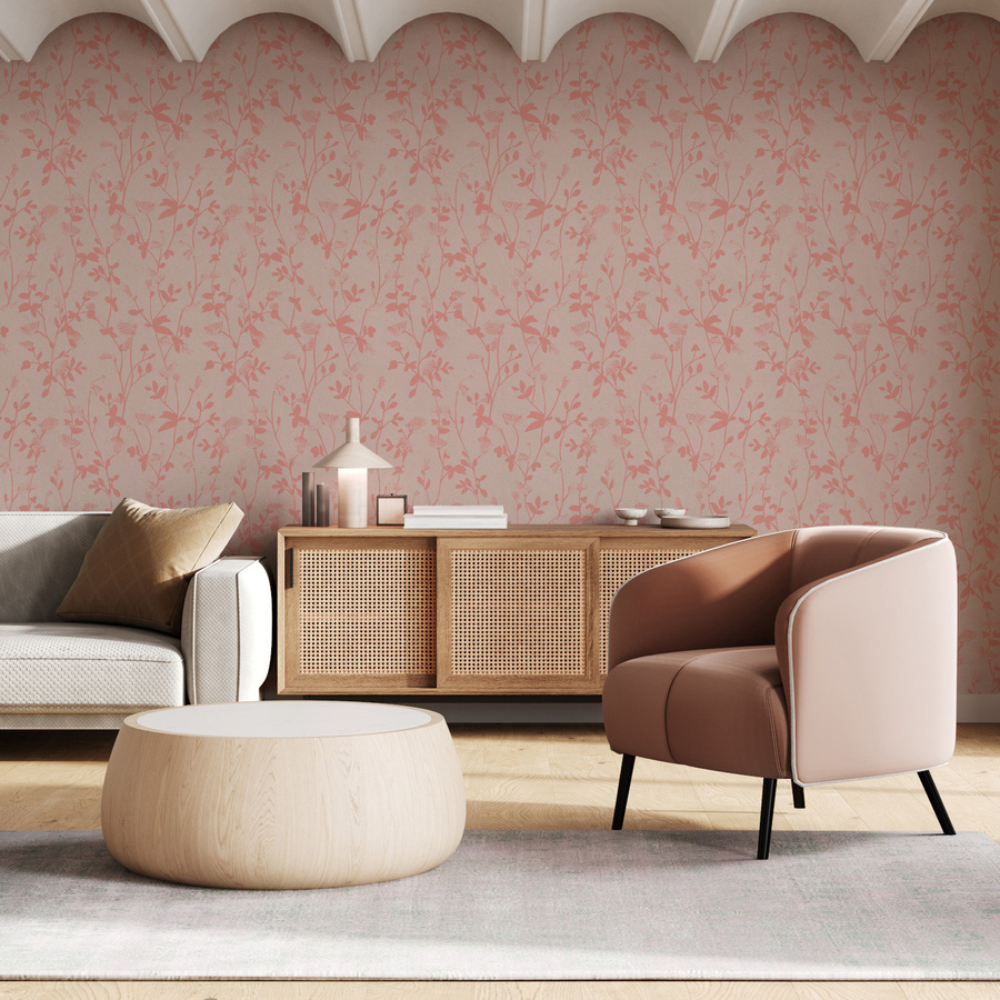 Sian Zeng Tapete Feather Plant in Pink mit botanischem Floral-Design aus Vlies - Bild 1