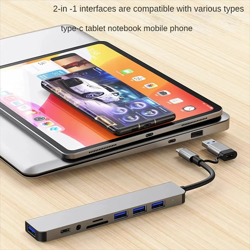 IPUMYNO 8 in 1 USB C Hub in Grau mit 4 USB Ports, TF/SD Kartenleser und 3,5 mm Audio Ausgang kompatibel für MacBook - Bild 4