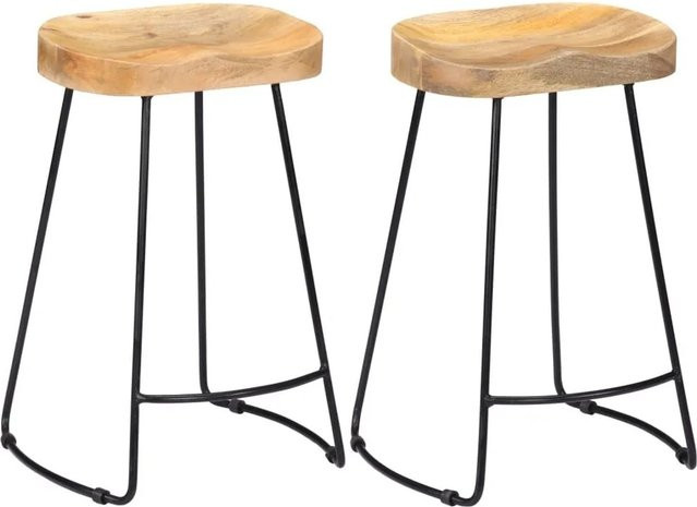 vidaXL Gavin Barhocker 2er Set aus Mango-Massivholz in Hellbraun und Schwarz im Industrie-Stil - Bild 1
