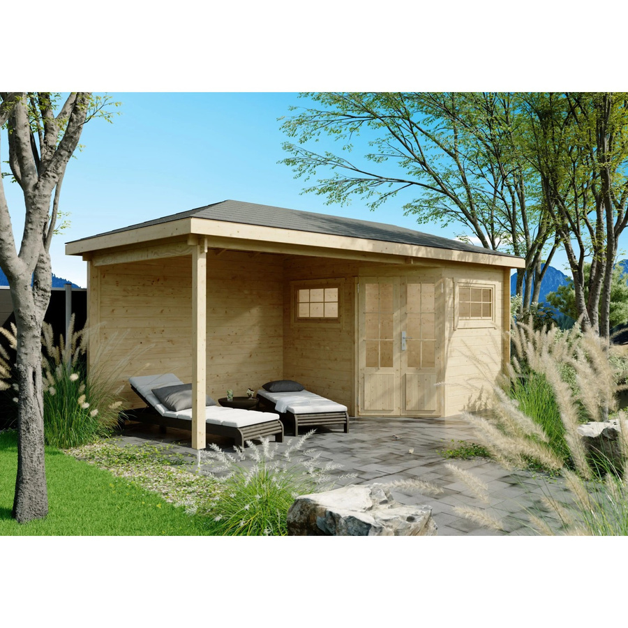 Fjordholz Gartenhaus Evelyn 2C als 5-Eck Log Cabin in Braun mit Walmdach und Fenstern - Bild 2
