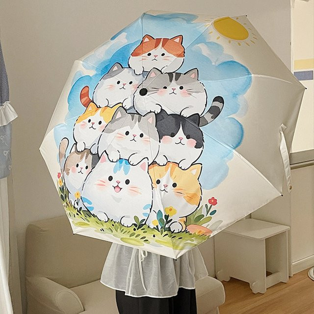 Keconutbear Kinder-Regenschirm mit Cartoon-Katze, vollautomatischer faltbarer Regenschirm für Sonne und Regen, multicolour - Bild 1