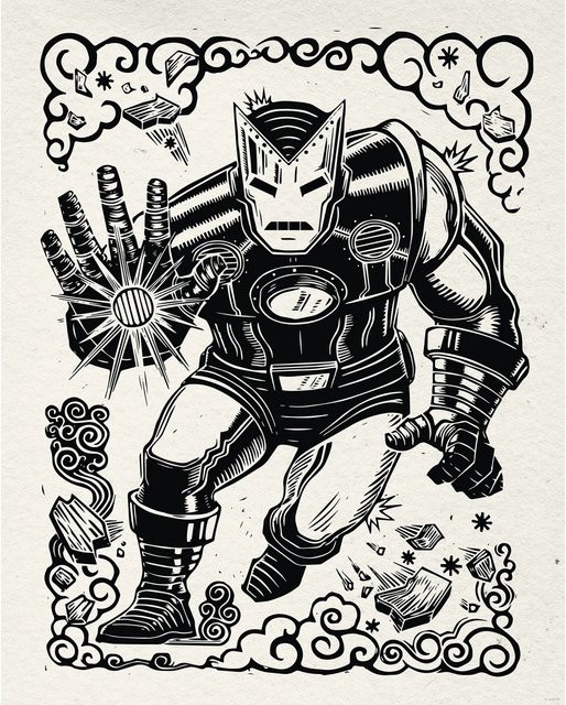 Komar Wandbild Marvel Iron Man Lino-Cut in Schwarz-Weiß, Breite: 40 cm, Höhe: 50 cm - Bild 1