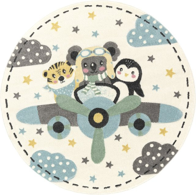 Runder Kinderteppich Pino in Beige und Grau, Durchmesser: 120 cm - Bild 1