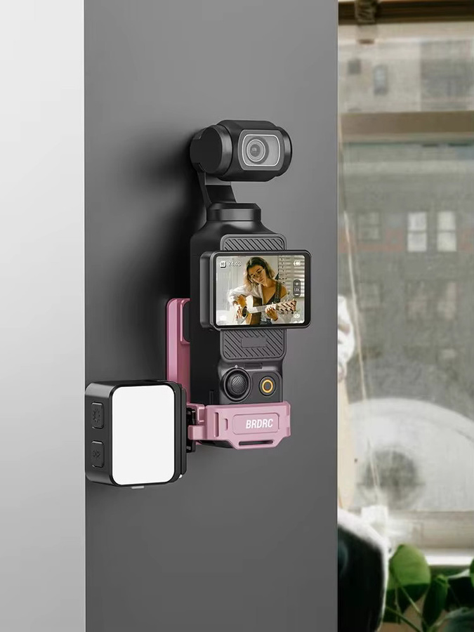 BRDRC Magnetische Erweiterungshalterung für DJI OSMO Pocket 4 in Pink, Metallkäfig mit verstellbarer Basis und Cold-Shoe-Adapter - Bild 7