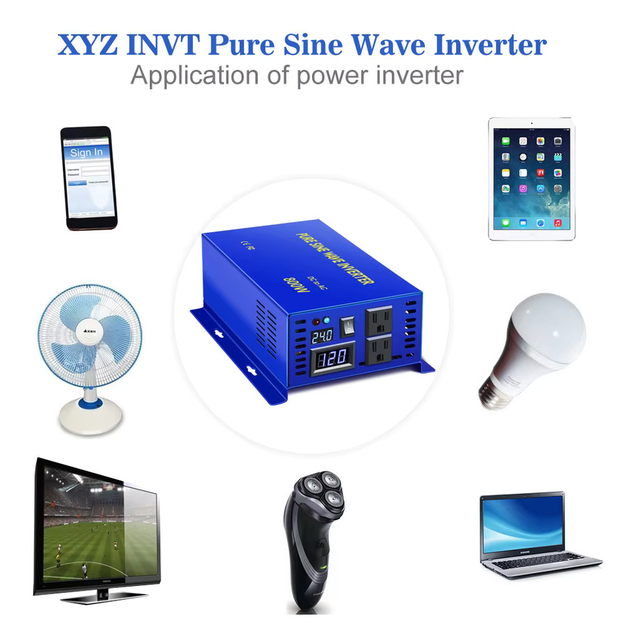 Solar Inverter Wechselrichter mit reiner Sinuswelle 800 W, DC zu AC Konverter für 12 V, 24 V, 48 V, 72 V, 96 V auf 110 V bis 240 V, Farbe: Blau - Bild 4