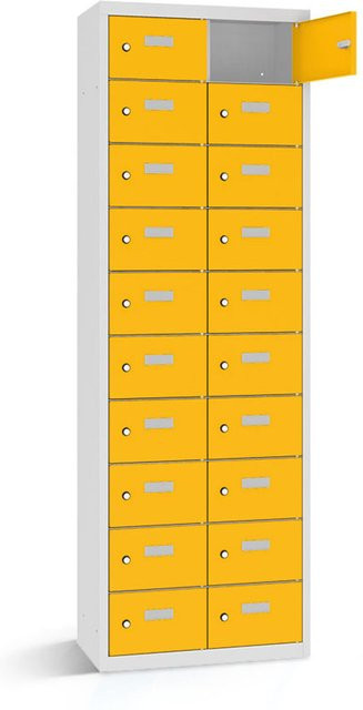 rotstahl Wertfachschrank mit 20 Fächern, gelbe Türen, lichtgrauer Korpus, B/T/H: 80 x 50 x 180 cm - Bild 1