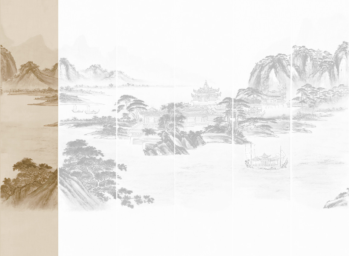 Jannelli & Volpi Mural Kaisui Sepia Panel 1 Wandpaneel in Braun und Beige mit abstraktem orientalischem Design - Bild 1