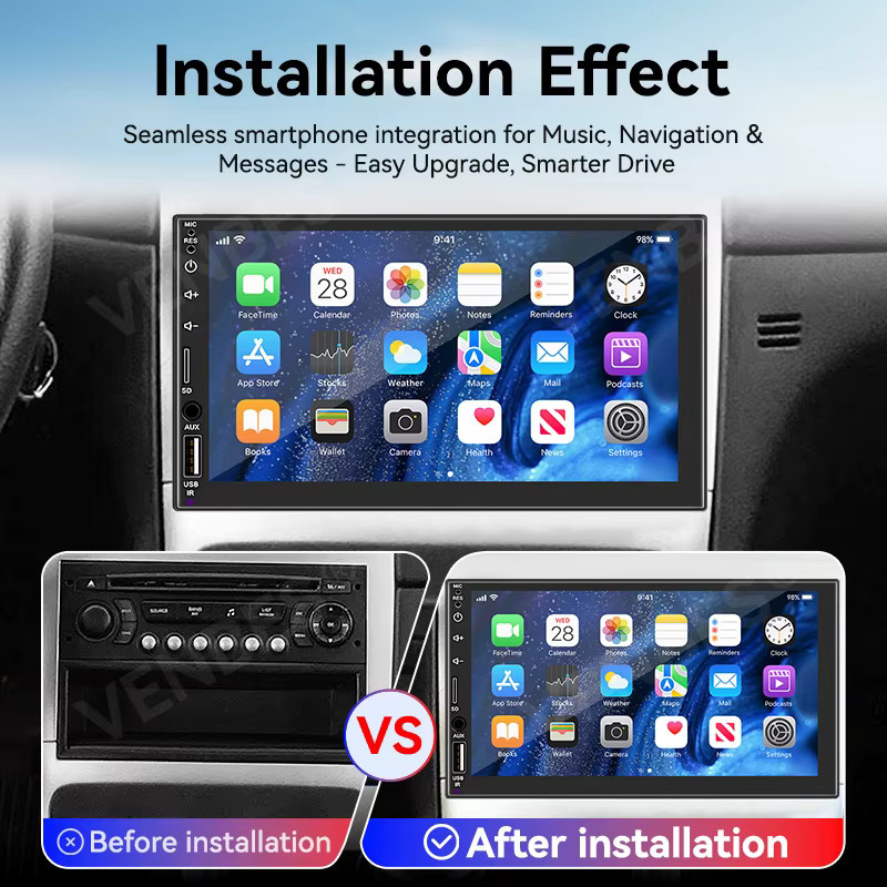 VENBES Autoradio mit 7 Zoll Touchscreen, 1 DIN In-Car Multimedia-Player mit Mirror Link, Bluetooth 5.0, USB und CVBS-Kamera in Schwarz - Bild 6