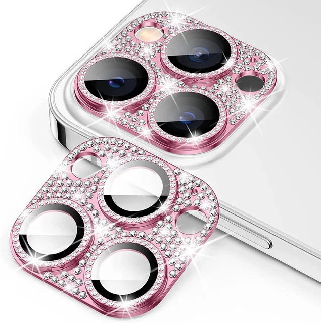 Diamant-Kamera-Objektivschutz aus Metall für iPhone 16 15 14 13 12 11 Pro Max Plus Mini in Pink - Bild 1