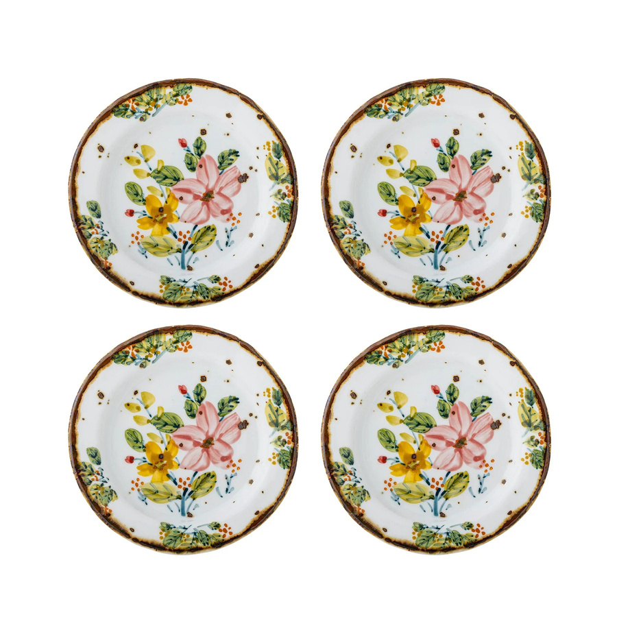 Bloomingville Savina Dessertteller aus Steingut, Set von 4, Weiß/Mehrfarbig, Durchmesser: 15 cm - Bild 1