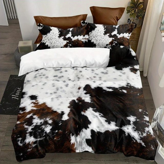 Bettwäscheset JMG Household Supplies mit Fellmuster im rustikalen Rindslederstil, weiß, B/H: 228 x 228 cm - Bild 1