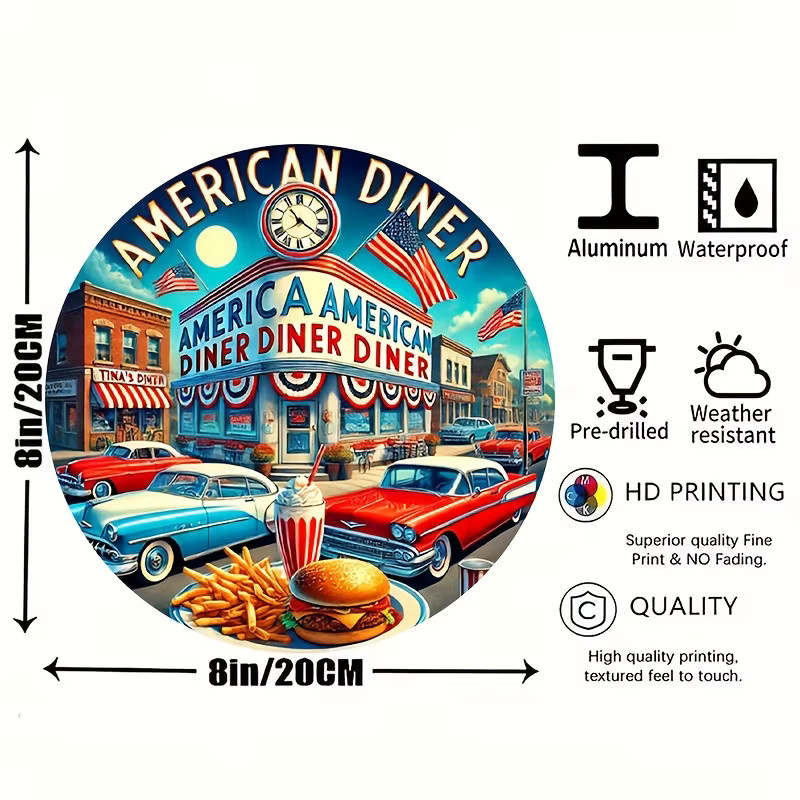 Retro Aluminiumschild Potdemiel im amerikanischen Restaurant-Stil, rund, mehrfarbig, Durchmesser: 20,32 cm - Bild 2