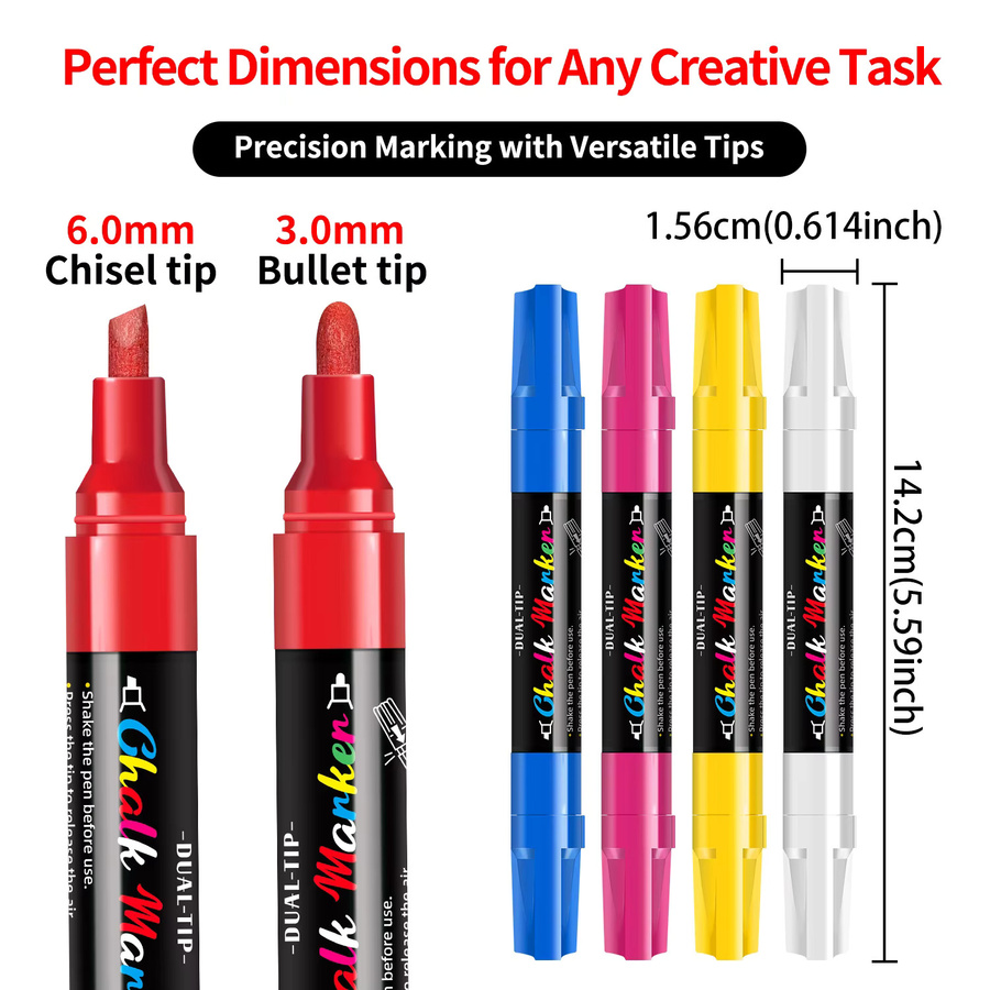 Kolorowys Flüssigkreide-Marker mit zwei Spitzen in 12 Farben, nass abwischbare Kreidestifte für Tafel, Glas und Tafelschilder - Bild 4