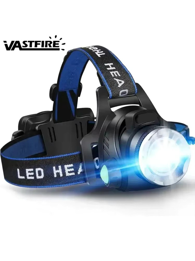 VASTFIRE LED-Angelstirnlampe in Schwarz mit Teleskop-Zoom, 3 Beleuchtungsmodi und wiederaufladbarem Akku - Bild 7