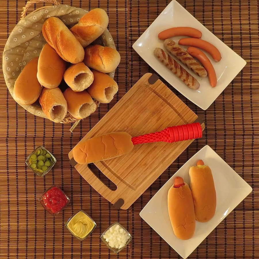 FEB.WIND Hot Dog Brot Bohrwerkzeug mit Antihaftbeschichtung in Rot und Gelb - Bild 3