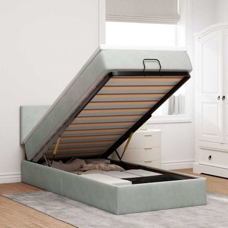 Vidaxl Ottoman Polsterbett mit Matratze und LED in Hellgrau aus Samt, B/T/H: 80 x 200 x 78 cm - Bild 1