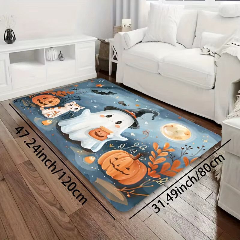VIKAMA Halloween Teppich mit Kürbis-Geist Motiv als Willkommensmatte für Wohnzimmer und Außenbereich - Bild 2