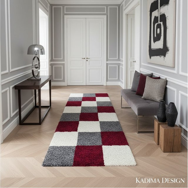 Hochflor Teppich RHEIN von Kadima Design in Rot, kariert, B/T: 80 x 250 cm - Bild 1