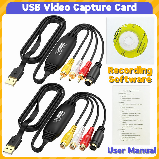 ALLOET RCA zu USB Videokonverter in Schwarz für die Videoaufnahme von VHS, TV und DVD am PC - Bild 1