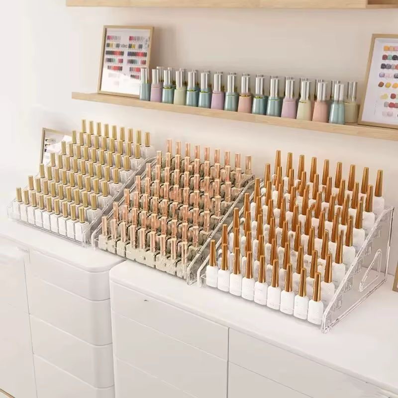 Transparenter Make-up-Aufbewahrungsregal aus Kunststoff in trapezförmigem Design für Nagellack, Lippenstift und Lidschatten - Bild 2