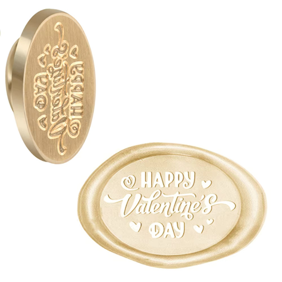 Klassischer Wachsstempel für Valentinstag mit abnehmbarem Messingkopf in Gold und Holz, ideal zum Dekorieren von Karten, Hochzeitseinladungen und Paketen - Bild 3