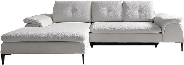 Vente-unique Schlafsofa Jolesa in Weiß mit Bouclé-Stoff und Schlaffunktion, L-Form, Breite: 268 cm - Bild 1